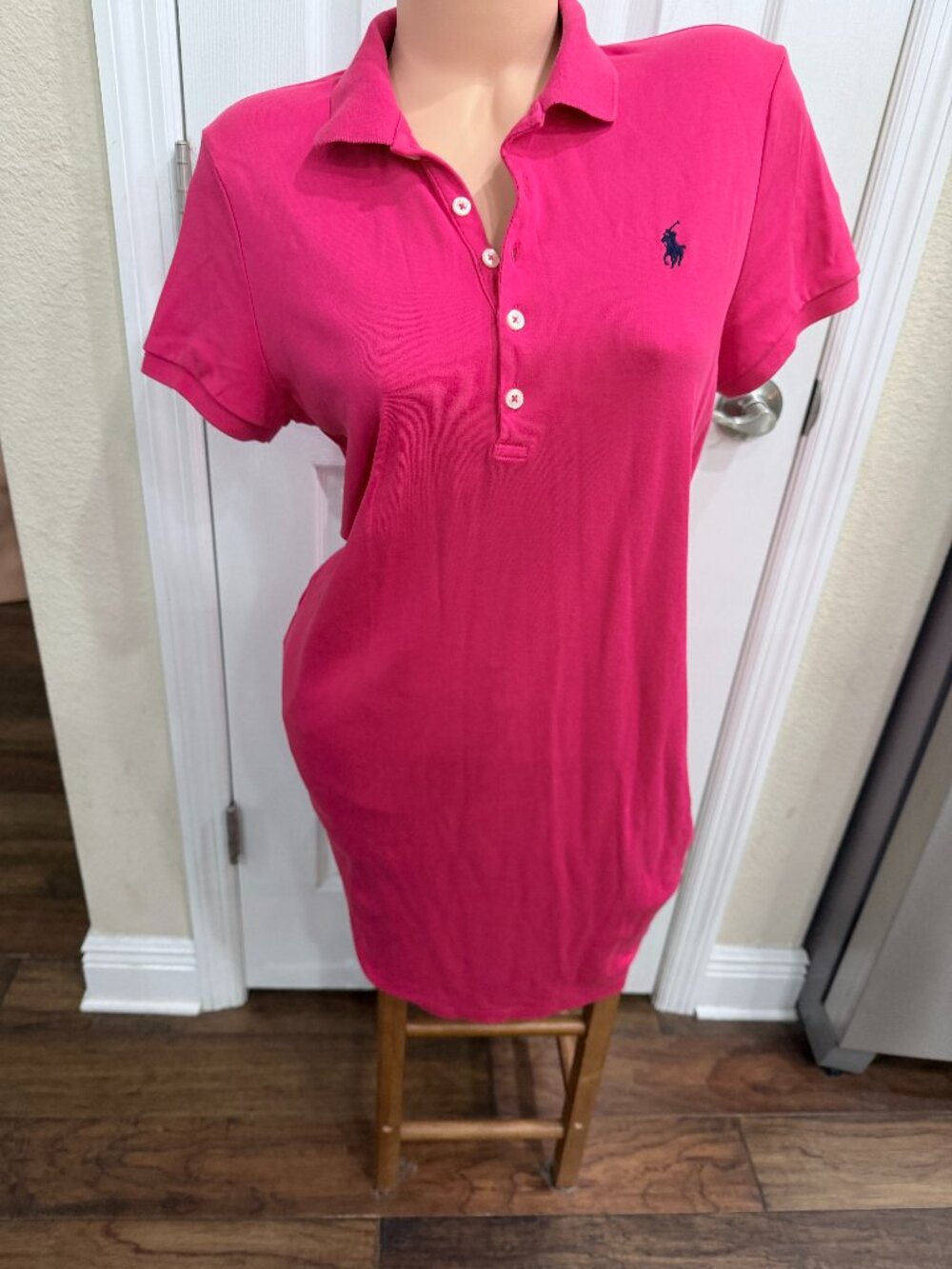 Ralph Lauren Blue Label Polo Mini Dress L Raspberry Pink Navy Pony 100% Cotton